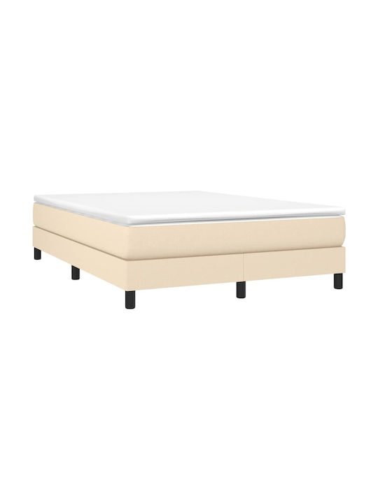 Double Bed Mattress Base Upholstered with Fabric Beige with Slats & Mattress 160x200cm