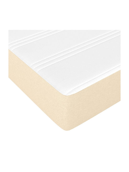 Double Bed Mattress Base Upholstered with Fabric Beige with Slats & Mattress 160x200cm