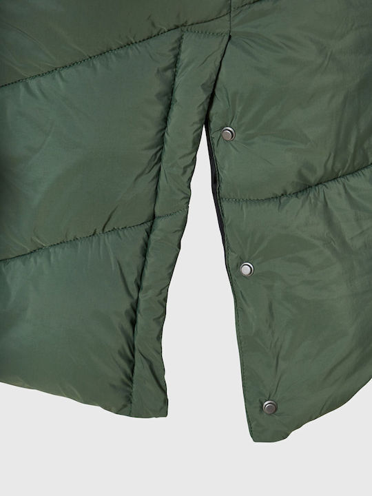 Women's Long Puffer Jacket for Winter with Hood Green