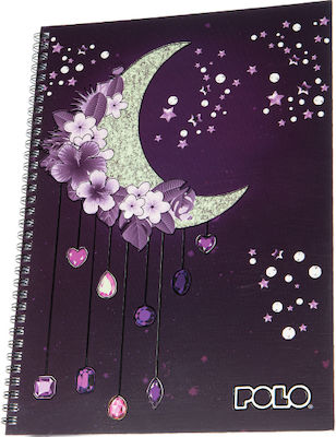 Polo Spiral Notebook Ruled B5 2 Subjects Flower Moon Purple 1pcs