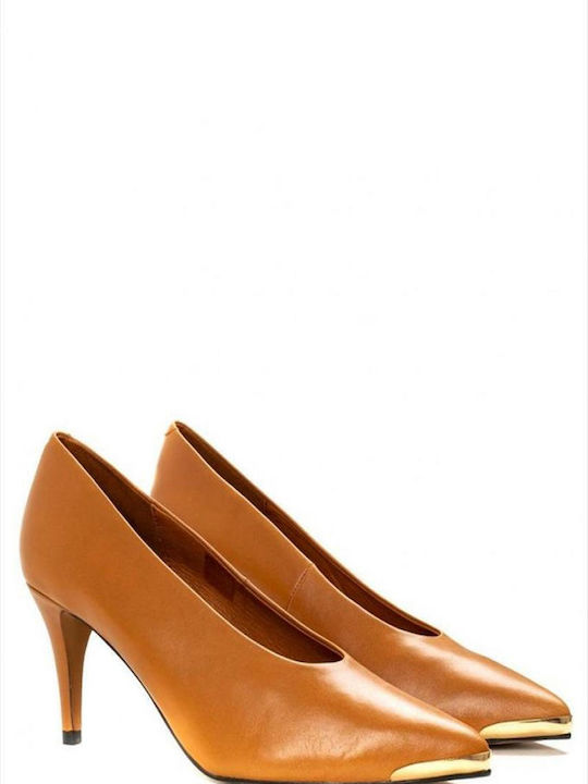 Favela Leather Pointed Toe Brown Heels