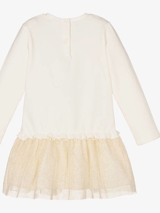 Kinderkleid Langärmelig Tüll Ecru