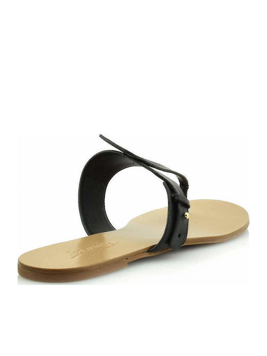 Leder Flache Sandalen für Damen in Schwarz Farbe