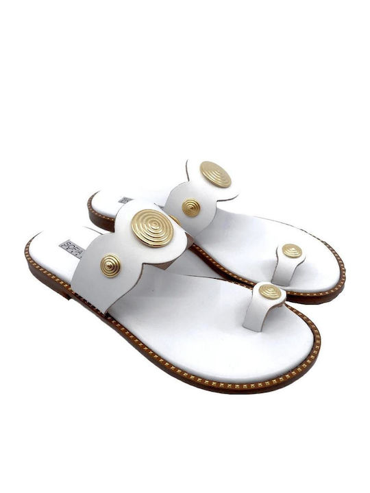 Leder Flache Sandalen für Damen in Weiß Farbe