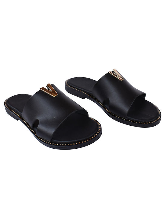 Philio Leather Women's Flat Sandals in Black Color