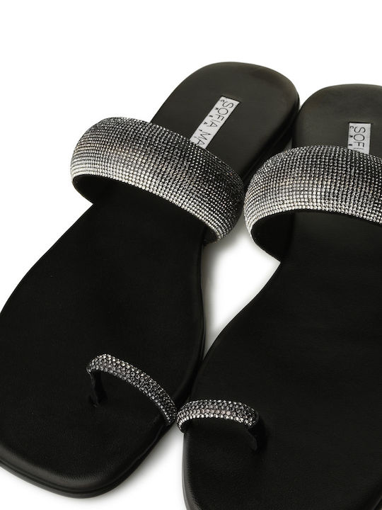 Leather Women's Flat Sandals in Black Color