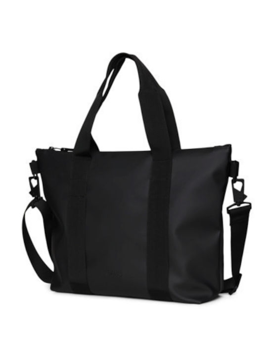 Rains Tote Bag Micro Fabric Shopping Bag in Black Color