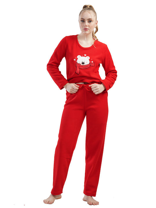 Vienetta Secret Winter Damen Pyjama-Set Vlies Rot