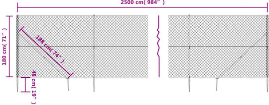 vidaXL Plasă de sârmă cu Îmbrăcăminte din PVC Gri 1.8x25m