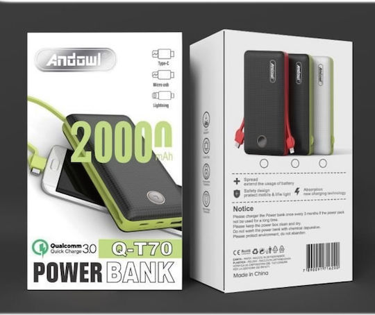 Andowl Q-T70 Power Bank 20000mAh Μαύρο