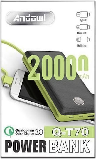 Andowl Q-T70 Power Bank 20000mAh Μαύρο