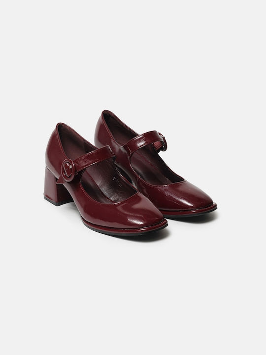 InShoes Patent Leather Burgundy Heels with Strap