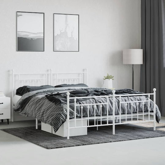 Bett King Size Metall Weiß mit Latten für Matratze 183x213cm