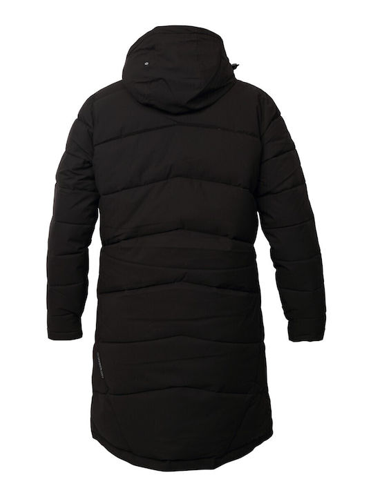 Women's Long Puffer Jacket for Spring or Autumn with Hood Black