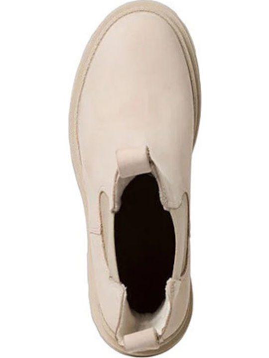 Leder Damen Chelsea Stiefeletten Beige