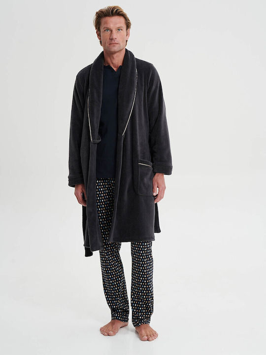 Vamp Χειμερινή Ανδρική Ρόμπα Fleece Γκρι