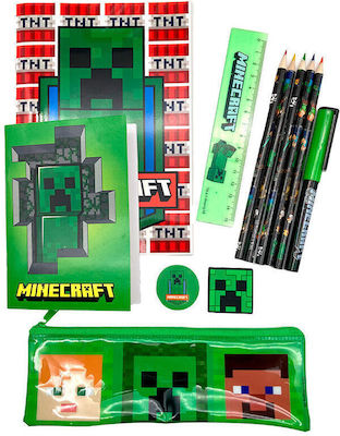 TOYBAGS Minecraft Set de Papetărie pentru Copii cu Creion, Așcutitoare, Radieră, Caiet de Notițe, Riglă și Penar 1buc