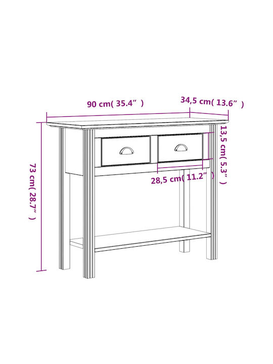 Solid Wood Console Table White L90xW34.5xH73cm