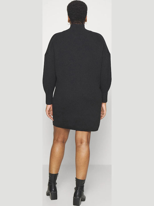 Mini Dress Turtleneck Black