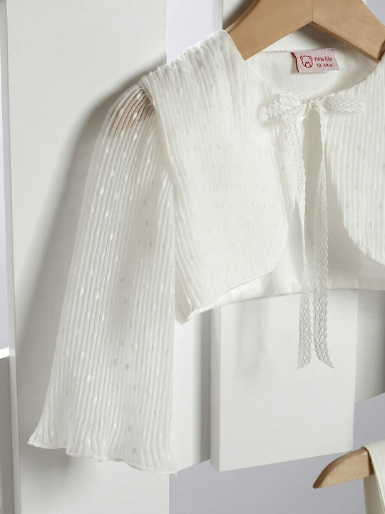 New Life White Baptism Clothing Set with Dress , Hair Accessories & Cardigan made of Tulle 3pcs