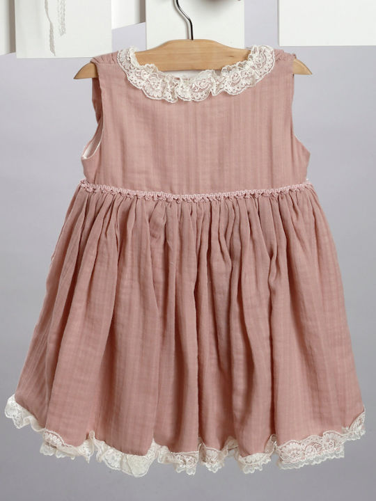 New Life Roz Set de Haine de Botez cu Rochie , Accesorii pentru păr & Cardigan Tricotat 3buc
