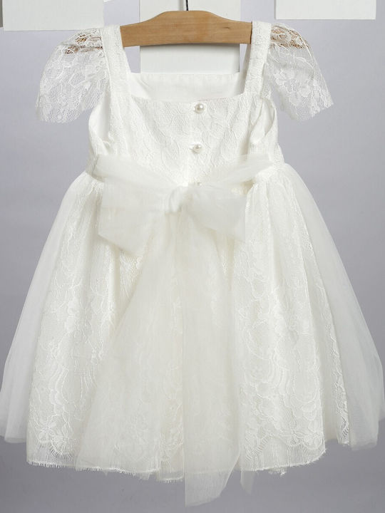 New Life White Baptism Clothing Set with Dress , Hair Accessories & Cardigan made of Tulle 3pcs