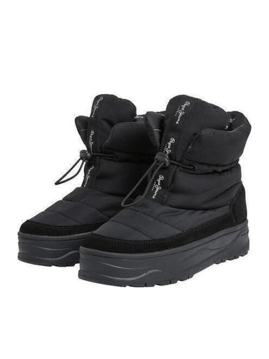 Leder Damenstiefel mit hohem Absatz & Gummizug Schwarz