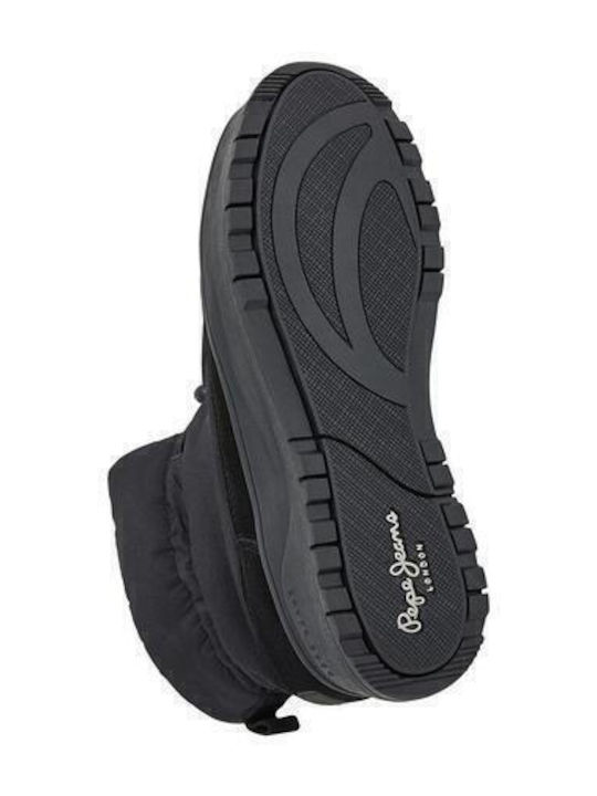 Leder Damenstiefel mit hohem Absatz & Gummizug Schwarz