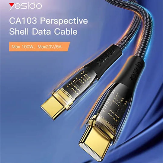 Yesido USB 2.0 Cable USB-C male - USB-C 100W PD Μαύρο 1.2m CA103