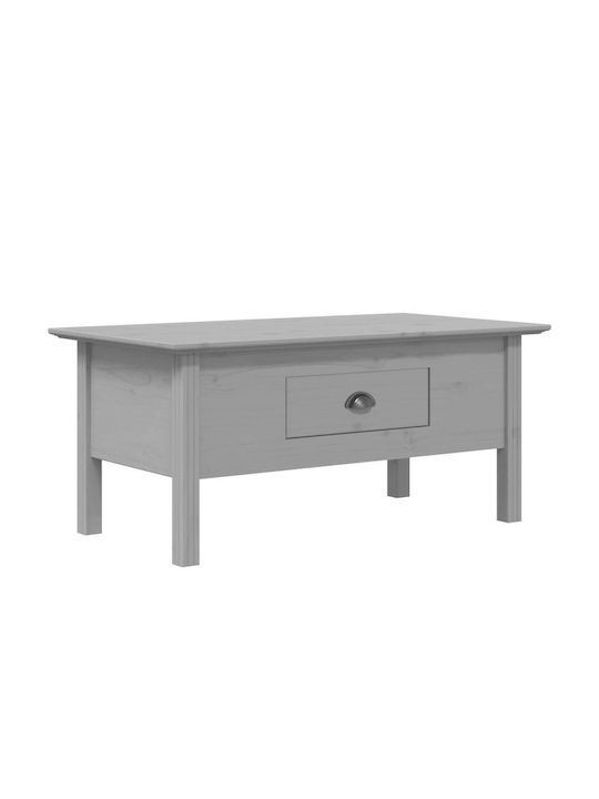 Central Rectangular Coffee Table Made of Solid Wood with Drawers Gray M100xW55xH45cm