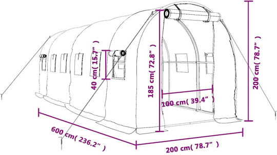 vidaXL 3188018 Greenhouse House Type with Metal Frame 6x2x2m