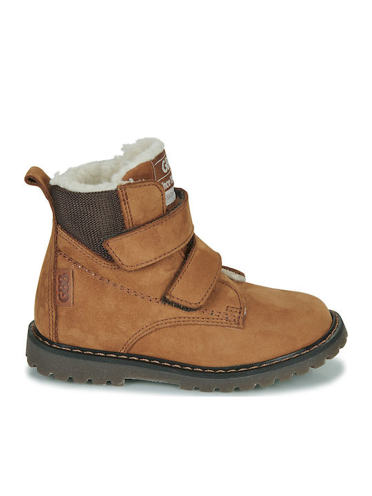 Lederne Kinderstiefeletten mit Klettverschluss Braun