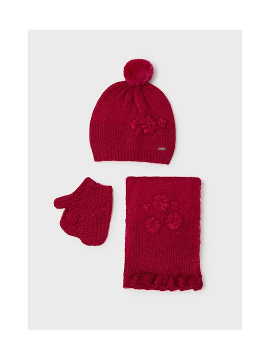 Mayoral Kids Beanie Set with Scarf & Gloves Knitted Red
