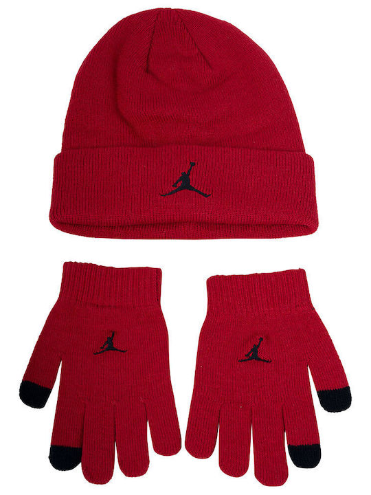 Kids Beanie Set with Gloves Knitted Red