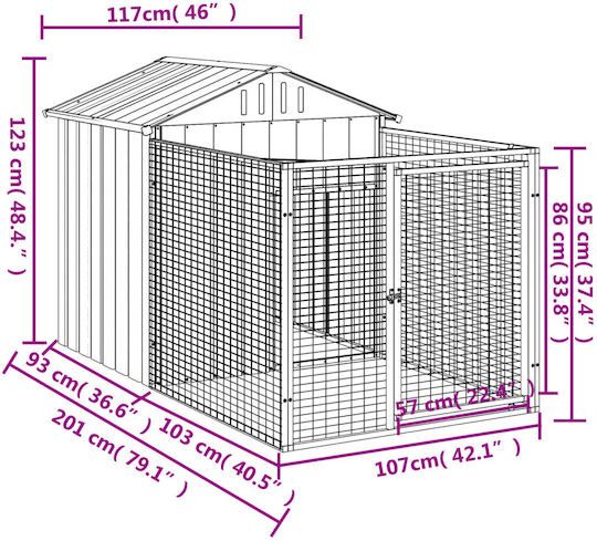 vidaXL Dog House Large Metallic Outdoor Gray 117x200x123cm