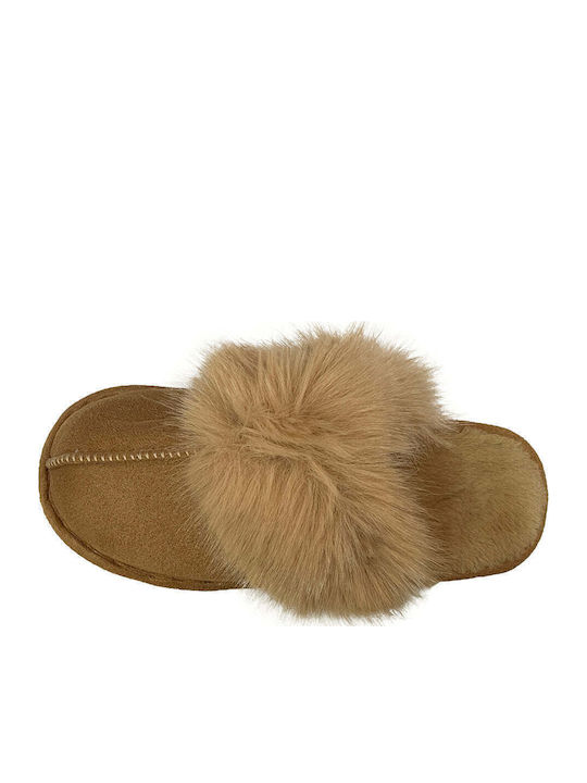 Winter Damen Hausschuhe mit Fell Braun