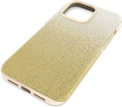 Swarovski High Umschlag Rückseite Kunststoff / Silikon Gold (iPhone 14 Pro Max)