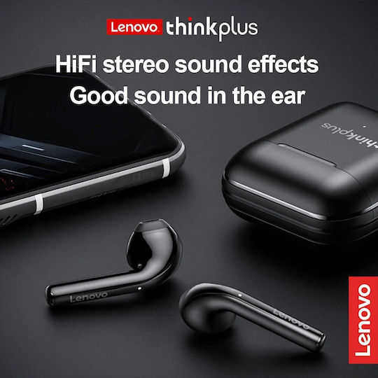 Lenovo LP2 Earbud Bluetooth Handsfree Ακουστικά με Αντοχή στον Ιδρώτα και Θήκη Φόρτισης Μαύρα