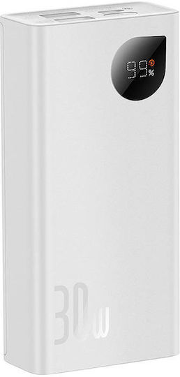 Baseus Adaman2 Power Bank 10000mAh 30W με 2 Θύρες USB-A και Θύρα USB-C Power Delivery Λευκό