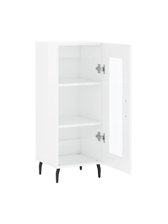 Floor-standing Living Room Display Cabinet made of Wood & Metal with Glass White 34.5x34x90cm