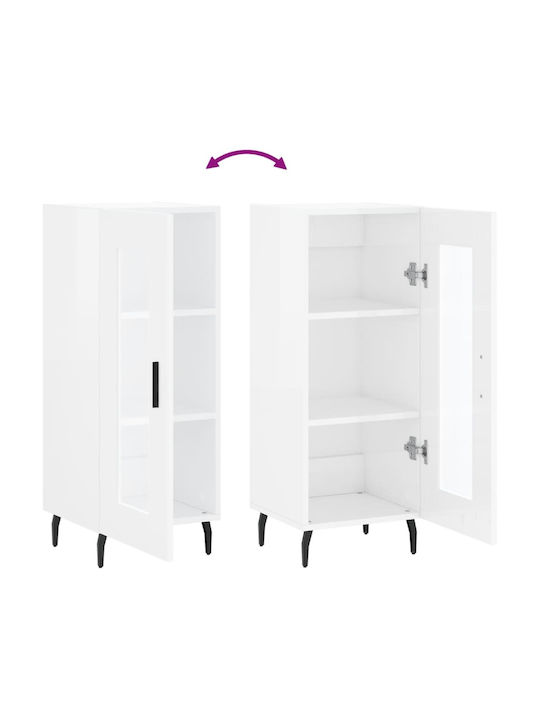 Floor-standing Living Room Display Cabinet made of Wood & Metal with Glass White 34.5x34x90cm