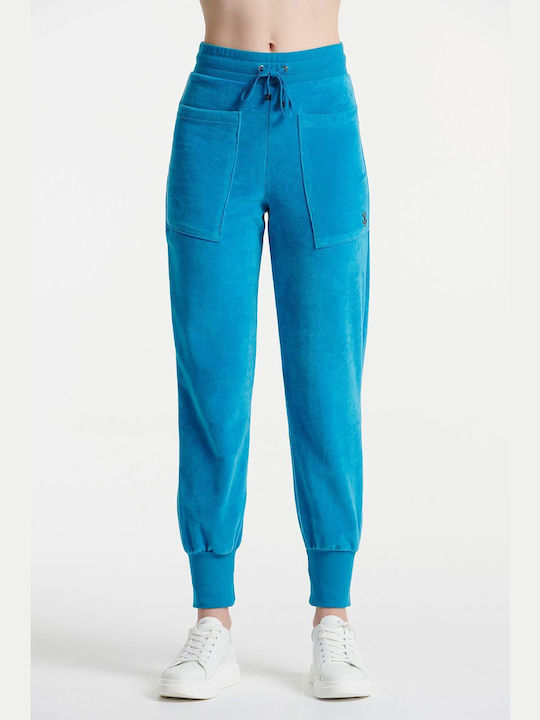 SugarFree Hohe Taille Damen-Sweatpants Breit Blau Samt