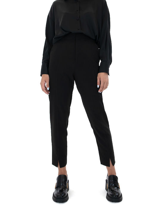 MY T Women's High-waisted Fabric Capri Trousers Black