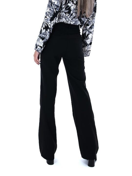 MY T Women's High-waisted Fabric Trousers in Straight Line Black