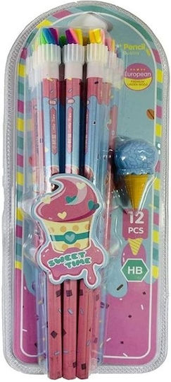 Little Tree Sweet Time Σετ 12 Μολύβια HB με Γόμα Ροζ