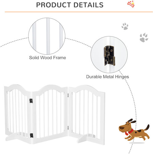 Pawhut Wooden Dog Divider with 3 Panels 154.5x29.5x61cm White
