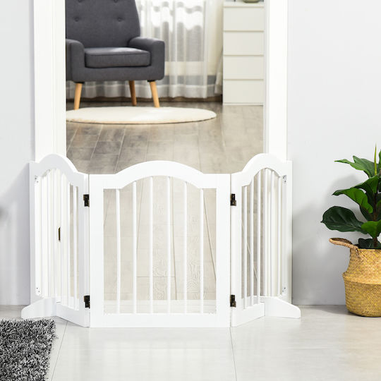 Pawhut Wooden Dog Divider with 3 Panels 154.5x29.5x61cm White