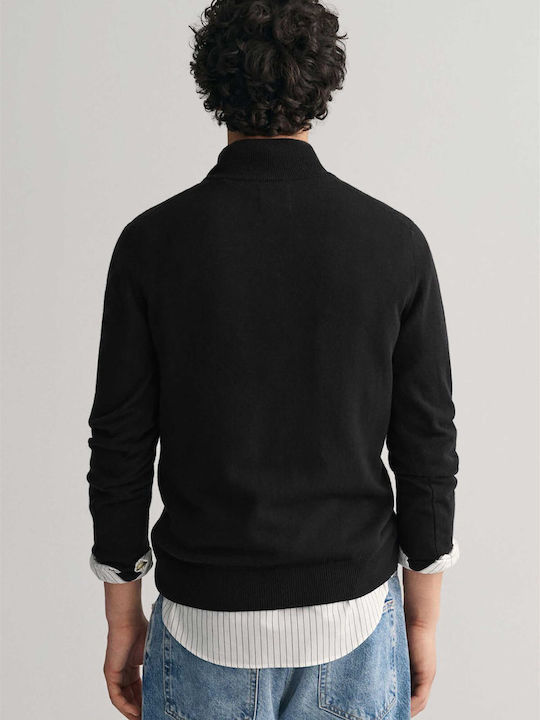 Gant Herren Langarm-Pullover Ausschnitt mit Reißverschluss Schwarz