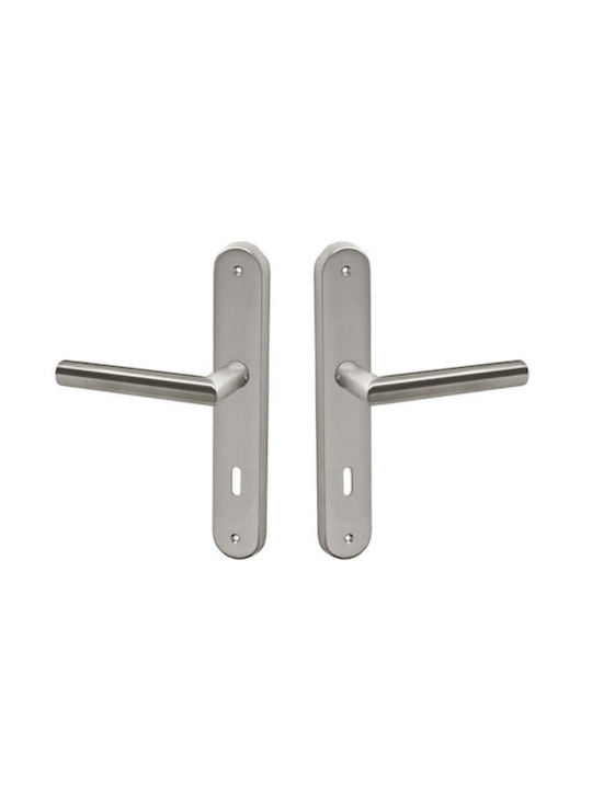 Conset Lever Middle Door with Plate C1705Η Pair (Center Distance 72mm) Inox