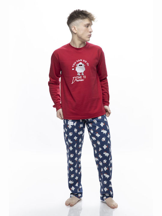 Galaxy Men's Winter Cotton Pajamas Set Red